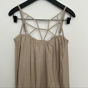 Tan Linen Maxi Dress with Pockets